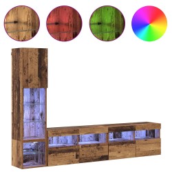 Unité murale de TV avec LED 4 pcs Bois ancien Bois d'ingénierie 614310614310