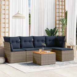 Ensemble de canapé de jardin 6 pcs avec coussins gris résine tressée 614357614357