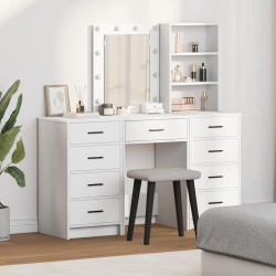 Table de Toilette avec tiroir 3 pcs Blanc Bois d'ingénierie 614367614367