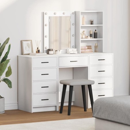 Table de Toilette avec tiroir 3 pcs Blanc Bois d'ingénierie 614367614367