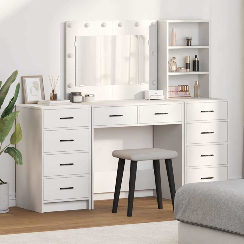 Table de Toilette avec tiroir 3 pcs Blanc Bois d'ingénierie 614368614368