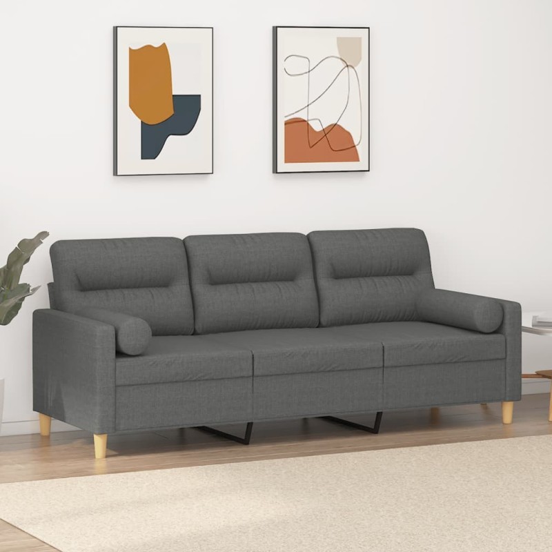 Canapé 3 places avec oreillers gris foncé 180 cm tissu 614380614380