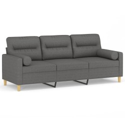 Canapé 3 places avec oreillers gris foncé 180 cm tissu 614380614380