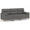 Canapé 3 places avec oreillers gris foncé 180 cm tissu 614380614380