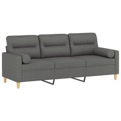 Canapé 3 places avec oreillers gris foncé 180 cm tissu 614380614380