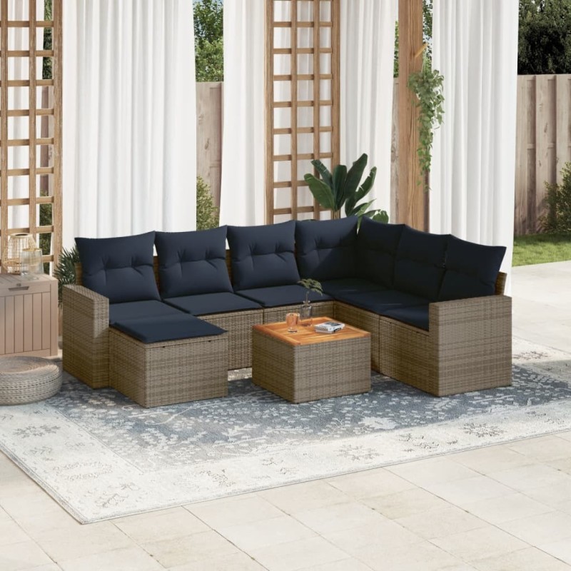 Ensemble de canapé de jardin 8 pcs avec coussins gris résine tressée 614384614384