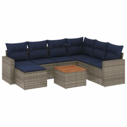 Ensemble de canapé de jardin 8 pcs avec coussins gris résine tressée 614384614384