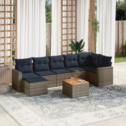 Ensemble de canapé de jardin 8 pcs avec coussins gris résine tressée 614399614399