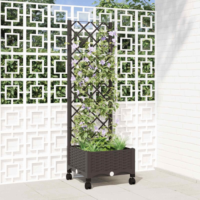 Bac de jardin avec treillis et roues Marron 40 x 40 x 131,5 cm 614426614426