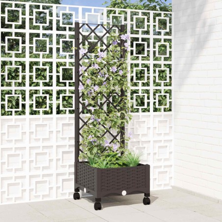 Bac de jardin avec treillis et roues Marron 40 x 40 x 131,5 cm 614426614426