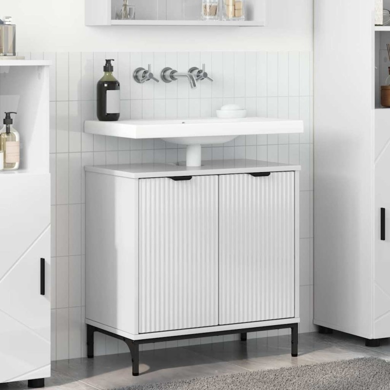 Meuble de Lavabo de Salle de Bain avec stockage Blanc brillant 614433614433