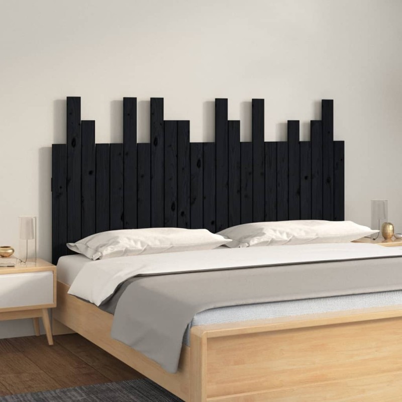 Tête de lit murale Noir 146,5x3x80 cm Bois massif de pin 614478614478