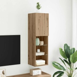 Meuble TV avec lumières LED chêne artisanal 30,5x30x102 cm 614566614566