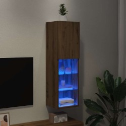 Meuble TV avec lumières LED chêne artisanal 30,5x30x102 cm 614566614566