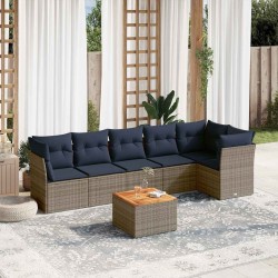Salon de jardin 7 pcs avec coussins gris résine tressée 614586614586