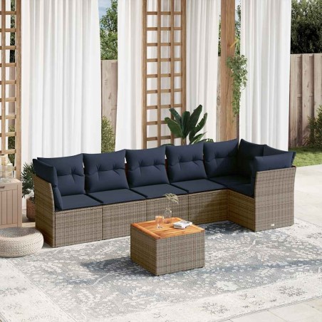 Salon de jardin 7 pcs avec coussins gris résine tressée 614586614586