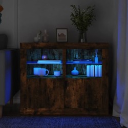 Armoires latérales et lumières LED 2 pcs chêne fumé 614590614590