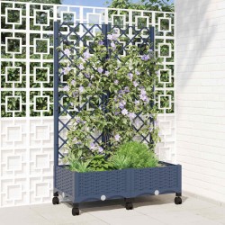 Bac de jardin avec treillis et roues Gris Bleu PP 614592614592