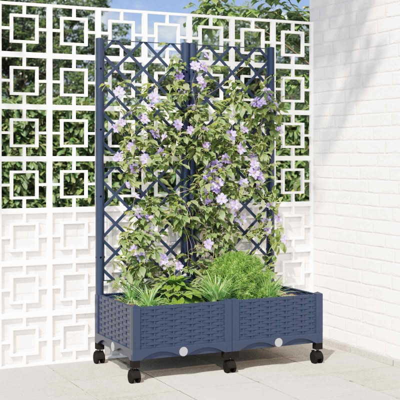 Bac de jardin avec treillis et roues Gris Bleu PP 614592614592