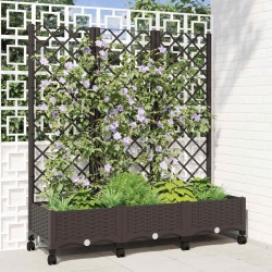 Bac de jardin avec treillis et roues Marron 120 x 40 x 131,5 cm 614593614593
