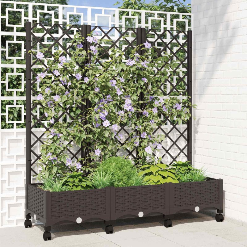 Bac de jardin avec treillis et roues Marron 120 x 40 x 131,5 cm 614593614593