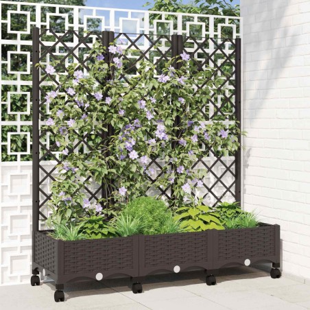 Bac de jardin avec treillis et roues Marron 120 x 40 x 131,5 cm 614593614593