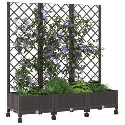 Bac de jardin avec treillis et roues Marron 120 x 40 x 131,5 cm 614593614593