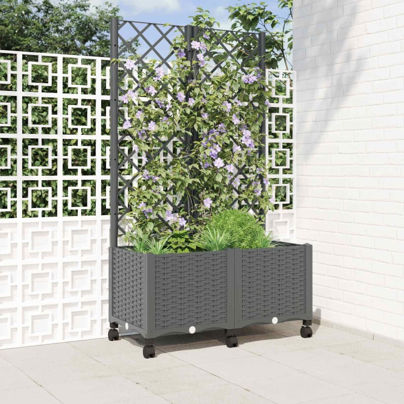 Bac de jardin avec treillis et roues Gris clair PP 614594614594