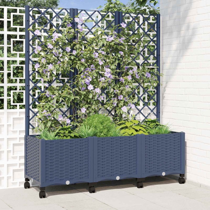 Bac de jardin avec treillis et roues Gris Bleu PP 614597614597