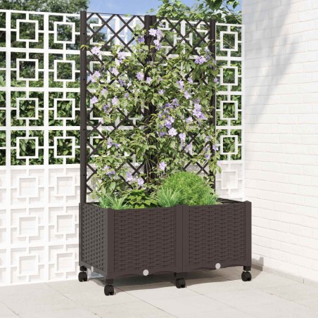 Bac de jardin avec treillis et roues Marron 80 x 40 x 146 cm PP 614598614598