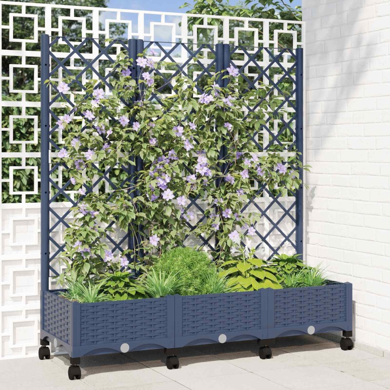 Bac de jardin avec treillis et roues Gris Bleu PP 614599614599