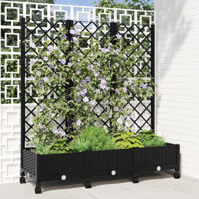 Bac de jardin avec treillis et roues Noir 120 x 40 x 131,5 cm 614601614601