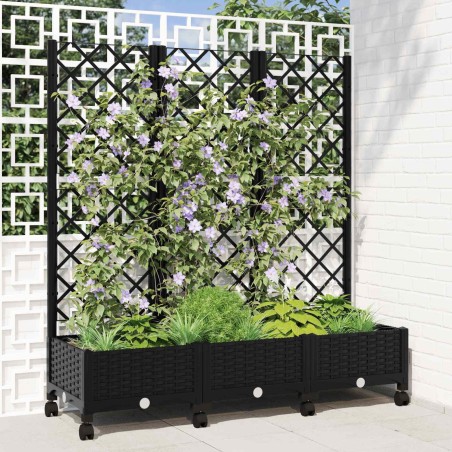 Bac de jardin avec treillis et roues Noir 120 x 40 x 131,5 cm 614601614601