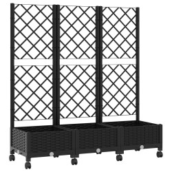 Bac de jardin avec treillis et roues Noir 120 x 40 x 131,5 cm 614601614601