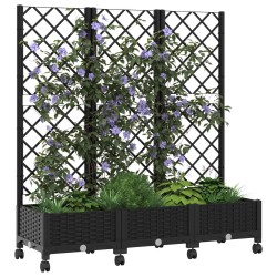 Bac de jardin avec treillis et roues Noir 120 x 40 x 131,5 cm 614601614601