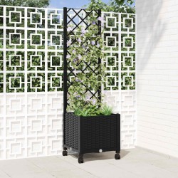 Bac de jardin avec treillis et roues Noir 40 x 40 x 146 cm PP 614602614602