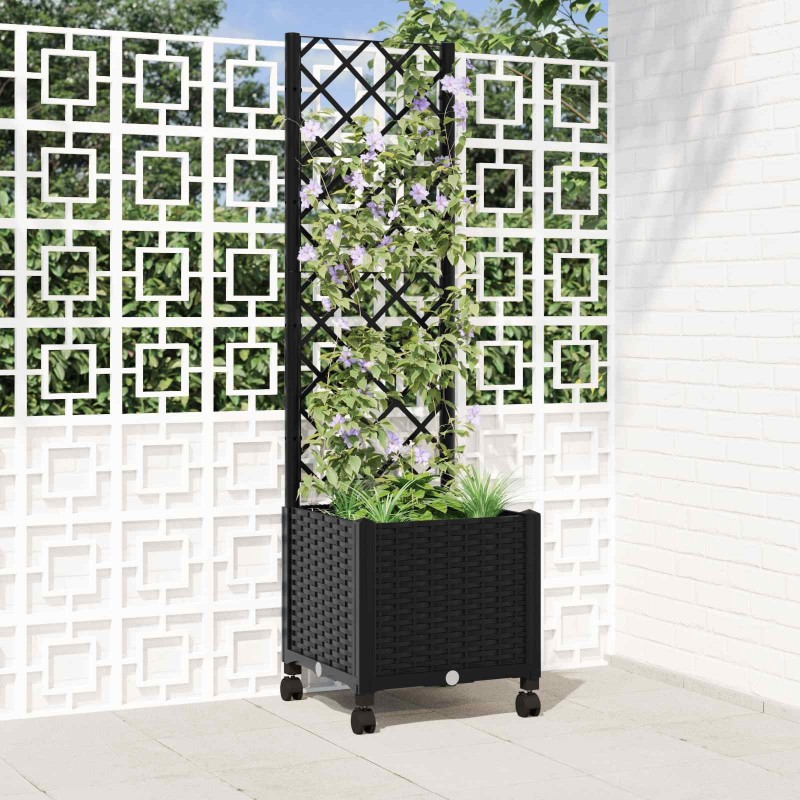 Bac de jardin avec treillis et roues Noir 40 x 40 x 146 cm PP 614602614602