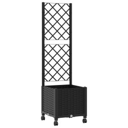 Bac de jardin avec treillis et roues Noir 40 x 40 x 146 cm PP 614602614602