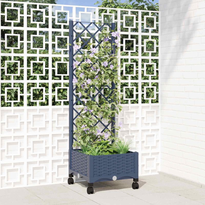 Bac de jardin avec treillis et roues Gris Bleu PP 614603614603