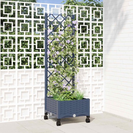 Bac de jardin avec treillis et roues Gris Bleu PP 614603614603