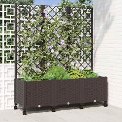 Bac de jardin avec treillis et roues Marron 120 x 40 x 146 cm 614604614604