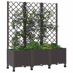 Bac de jardin avec treillis et roues Marron 120 x 40 x 146 cm 614604614604