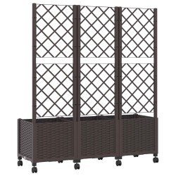 Bac de jardin avec treillis et roues Marron 120 x 40 x 146 cm 614604614604