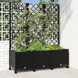 Bac de jardin avec treillis et roues Noir 120 x 40 x 146 cm PP 614605614605