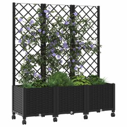 Bac de jardin avec treillis et roues Noir 120 x 40 x 146 cm PP 614605614605