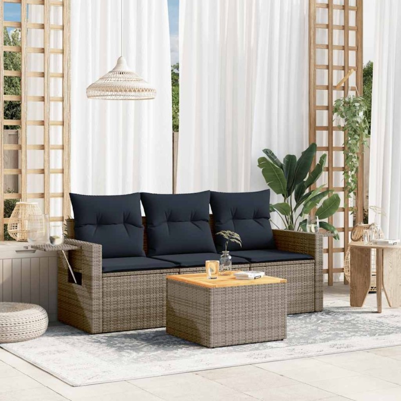 Ensemble de canapé de jardin 4 pcs avec coussins gris résine tressée 614631614631