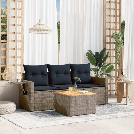 Ensemble de canapé de jardin 4 pcs avec coussins gris résine tressée 614631614631