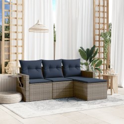 Ensemble de canapé de jardin 4 pcs avec coussins gris résine tressée 614632614632