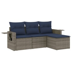 Ensemble de canapé de jardin 4 pcs avec coussins gris résine tressée 614632614632