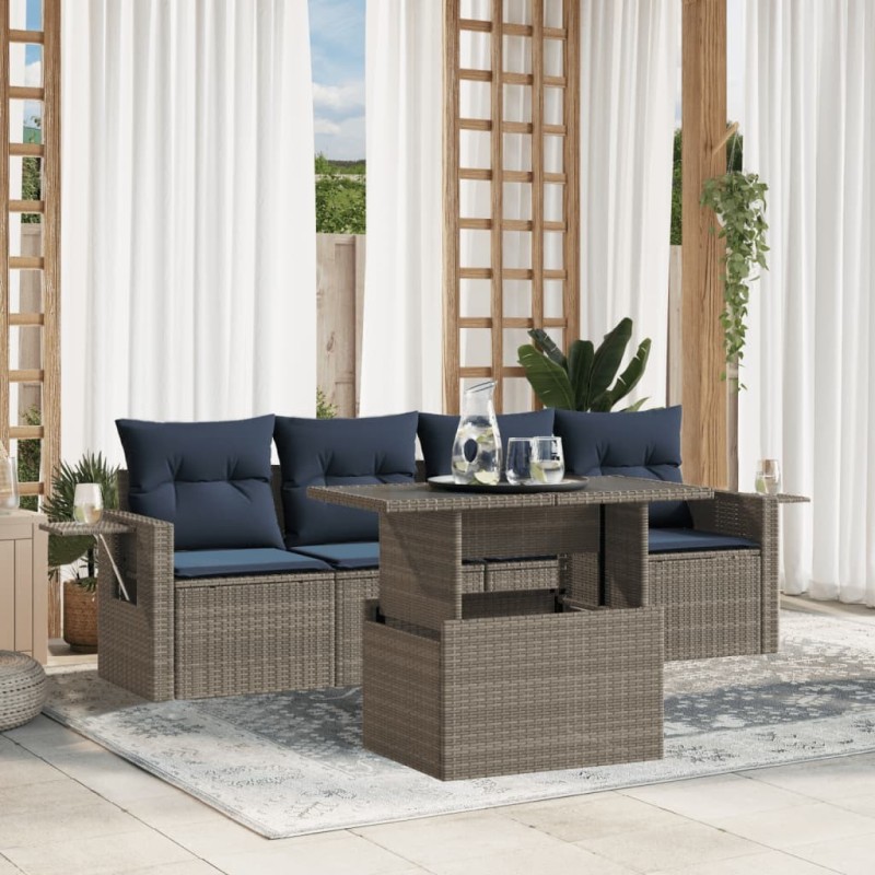 Ensemble de canapé de jardin 5 pcs avec coussins gris résine tressée 614650614650